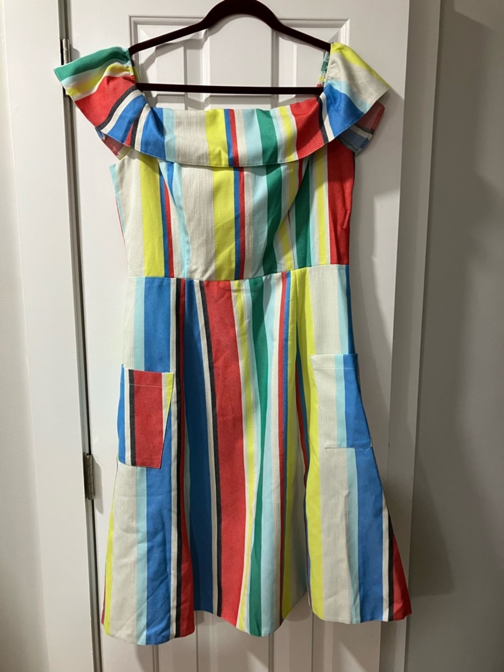 ASOS Red Black Yellow Striped Dress with Cream Lining